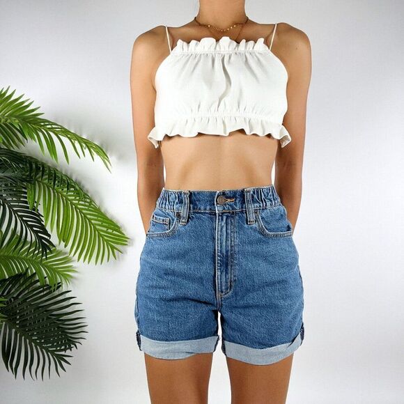 Vintage 80s Style High Waisted Summer Casual Mid Wash Denim Bermuda Shorts / 1 - Picture 3 of 5